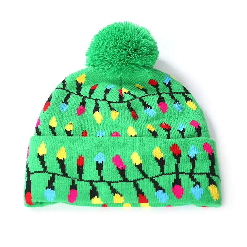 Wholesale New Children LED Christmas Hat With Lights Winter Warm Cartoon Knitted Pompom Beanie Cap For Kids Christmas Decoration - Цвет: Led light string
