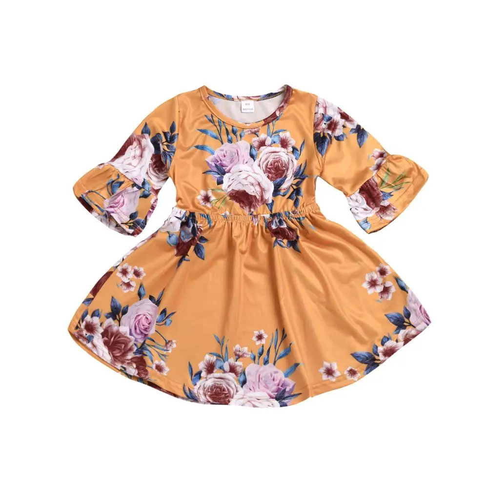 

Girls Dresses Fashion Kids Girl Dress Floral Printing Long Sleeve Casual Kids Dresses Children's Clothing Vintage style
