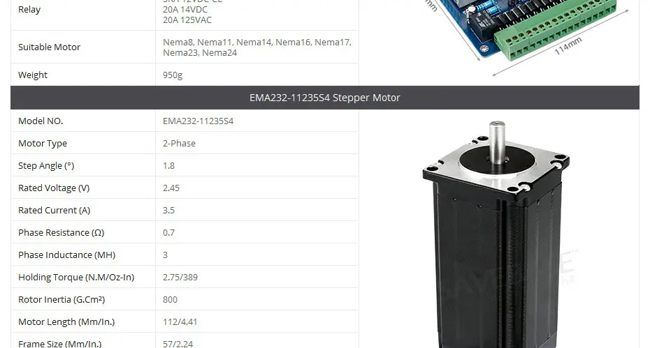 ЧПУ Маршрутизатора Комплект 4-оси M335 Драйвер Мотора 0.5A-3.5A+ 1.26 Nm Nema23 Шаговый Мотор