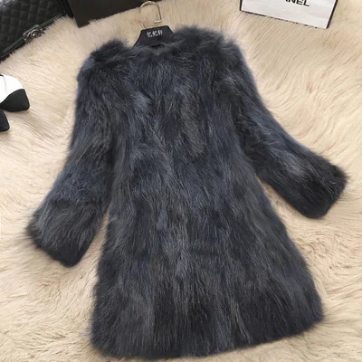 Blue-gray 75CM LEDEDAZ натуральный мех лисы пальто X-Long тонкая женская зимняя куртка и пальто роскошный природный натуральный мех пальто плюс размер лисий мех жилет - Цвет: Blue-gray 75CM