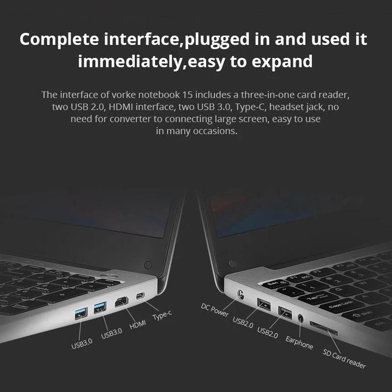 VORKE ноутбук 15 ноутбук Intel Core i5-8250U полностью металлический корпус 15,6 ''ips 1920*1080 Windows 10 8GB DDR4 256GB SSD ноутбук