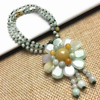 

Natural Hollow Hand-Carved jadeite Green Emerald green jade pendant sun flower jade Pendant necklace for women