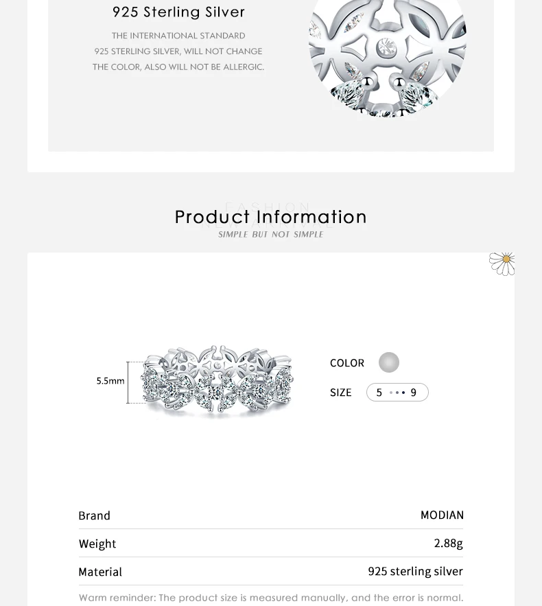MODIAN Classic 925 Sterling Silver Clear CZ Dazzling Flower Stackable Finger Ring For Women 2021 Party Fine Female Jewelry Anel