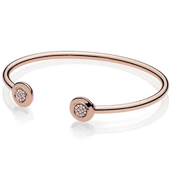 

NEW 2018 NEW 100% 925 Sterling Silver Classic Open Rose Gold Bangle Bracelet DIY Beaded Pendant Gift For Fashion Women