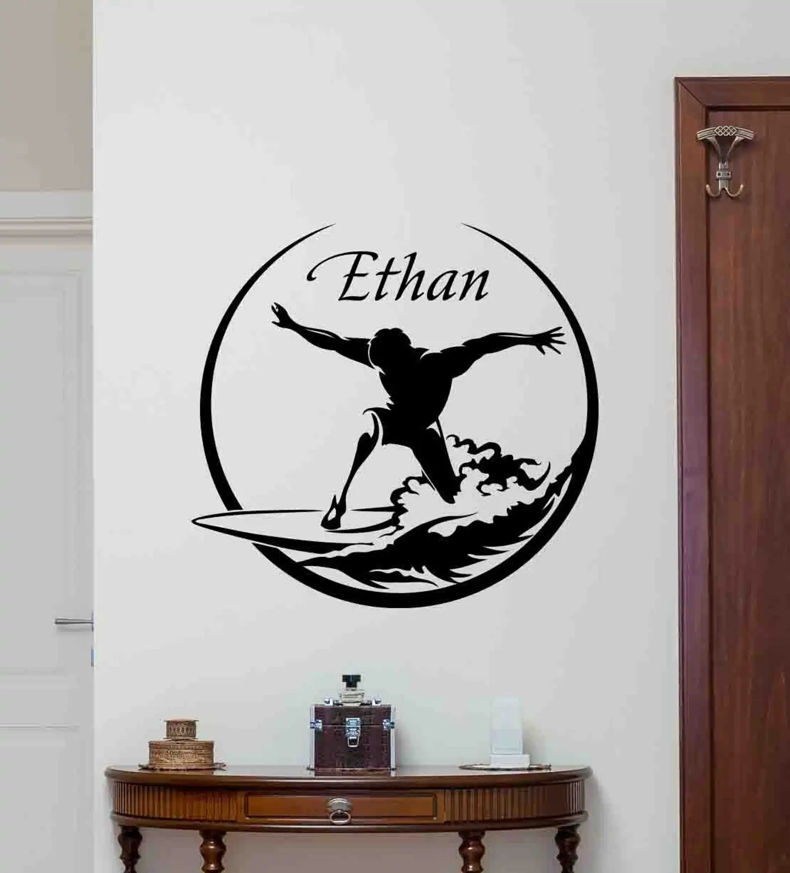 

Custom Name Surfing Wall Stickers, Removable Vinyl Stickers, Marine Sports Surfing Lovers, Home Decor, Teens Beautiful Gifts, D2