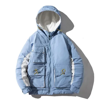 

2019 Winter New Men's Plus Velvet Solid Color Hooded Loose Version Casual Japanese Tide Brand Student Cotton Jackets