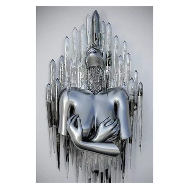 Kissing Metal Figure statue Canvas Painting Pop Abstract Wall Art Modern Posters and Prints For Living room Internal Home Decor green