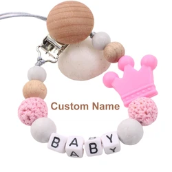 1pc Handmade Customized Personalized Name Baby Pacifier Clip Strollers Silione Wodden Beads  Nipple Clips Newborn Kids Accessory