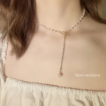 

Korean Pearl Necklace Bow-knot Clavicle Chain New Accessories Small Charm Jewelry