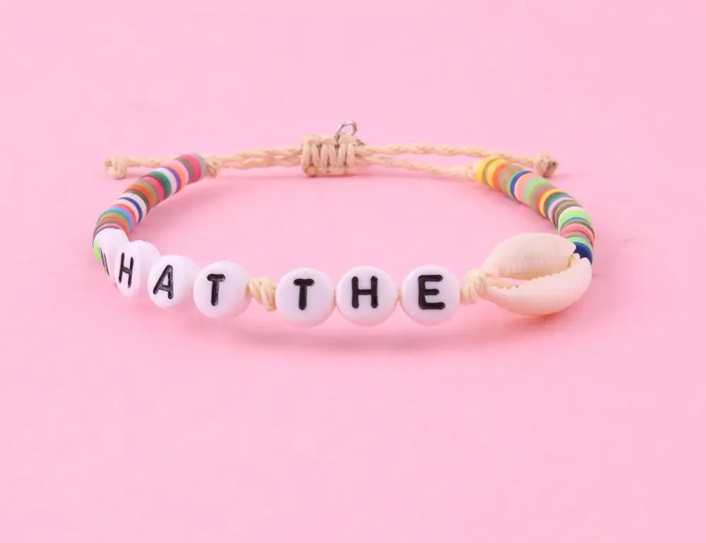 Женский плетеный браслет с буквами What The Shellsm бежевая полимерная глина украшение