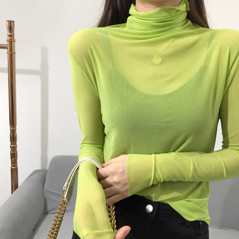 Oumea Women Sheer Mesh Top Long Sleeve 