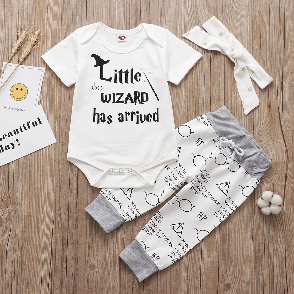 Baby Clothing Set for girl Newborn Clothing Set 2021 Summer Infant Baby Girl Boy Cotton Little Wizard Has Arrived Romper+Pants+Hat 3PCS For a 0-24 Months stylish baby clothing set