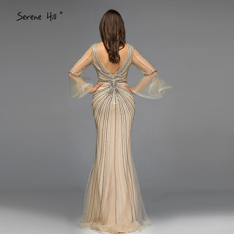 Золотое вечернее платье с v-образным вырезом, расшитое бисером и блестками, с длинными рукавами, роскошное вечернее платье в стиле русалки, дизайн