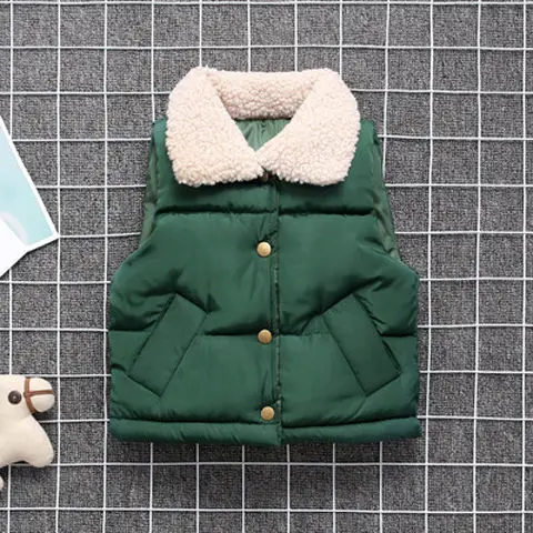 green lamb velvet Детский пуховый жилет осенне-зимняя модная плотная одежда из хлопка для девочек Повседневный толстый теплый жилет для мальчиков и девочек, пальто, одежда От 2 до 8 лет - Цвет: green lamb velvet