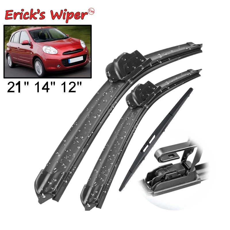 

Erick's Wiper Front & Rear Wiper Blades Set Kit For Nissan Micra March K13 2010 - 2015 Windshield Windscreen Window 21"+14"+12"