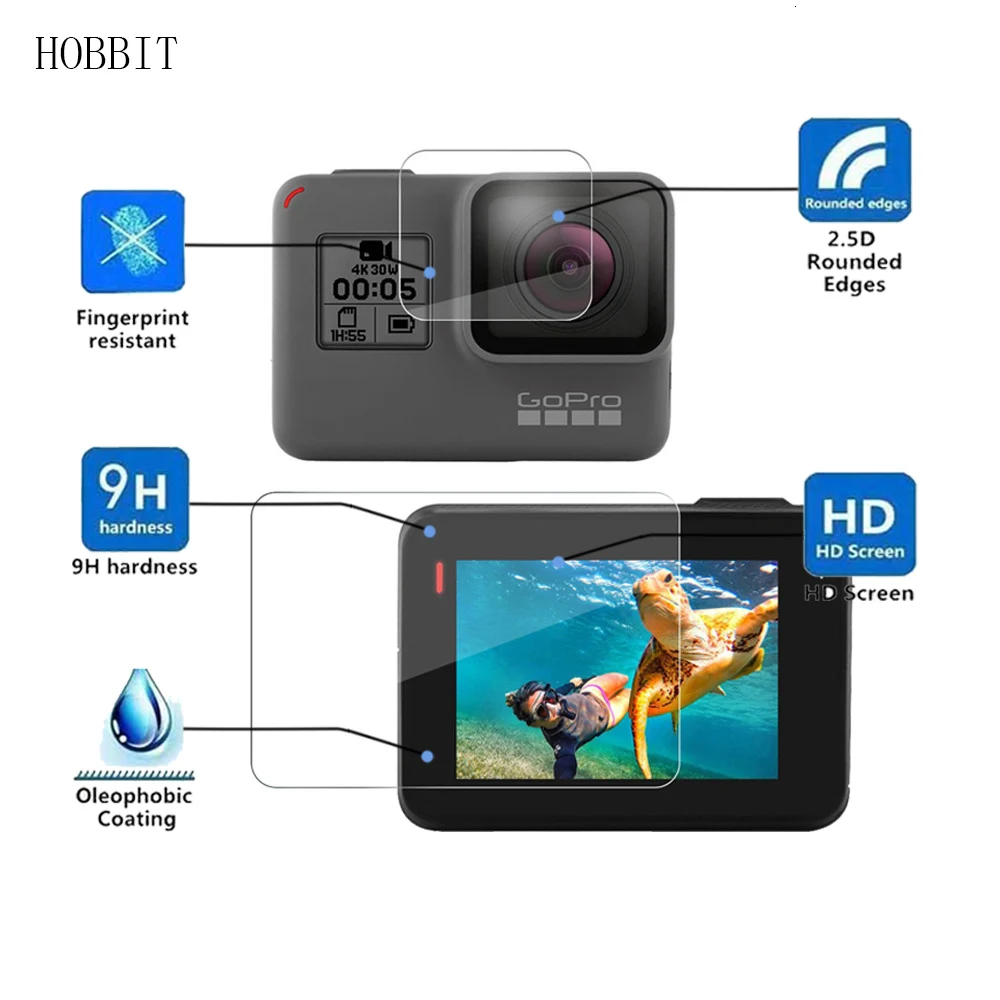 Для GoPro Hero 5 Black/Hero 6 0,3 мм 2.5D 9h протектор экрана из закаленного стекла видео Камера объектив фильм Экран дисплея гвардии