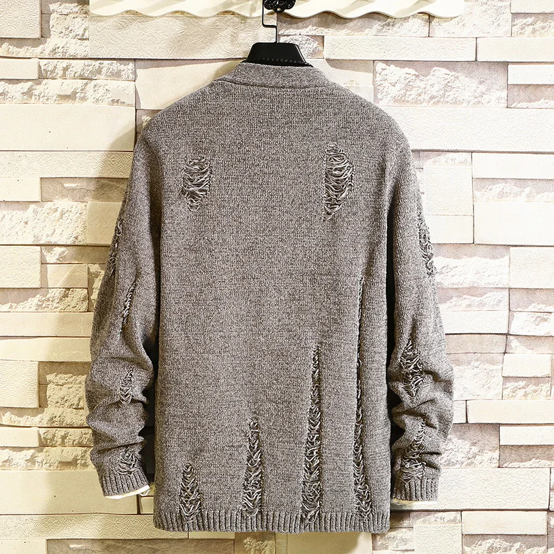 Autumn Cardigan Men Fashion Solid Color Casual Hole Sweater Jacket Men Wild Loose Long Sleeve Knitting Sweaters Coat Male M-4XL Autumn Cardigan Men Fashion Solid Color Casual Hole Sweater Jacket Men Wild Loose Long Sleeve Knitting Sweaters Coat Male M-4XL