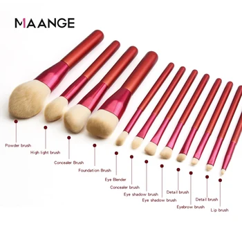 

MAANGE 12pcs Soft Synthetic Fibers Hair Make Up Brushes Lip Eyelash Powder Blending Large Brush Essential Set Tool