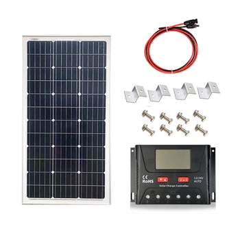 

100W 12 Volts Mono Solar Panel Off Grid Solar with 10A Charge kit power system station whole solar set for 12V battery