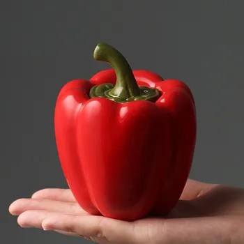 

Simulation Vegetable Storage Jar Ceramic Green Pepper Shaped Tea Nut Storage Can Sealed Boxes Storage Container Kitchen Supplies