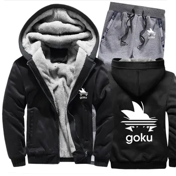 

Winter Fleece Thicken Tracksuit Anime Dragon Ball Z Goku Cartoon Print Hoodies Men Suit Warm Sweatshirts Jacket+Pants 2Pcs Sets