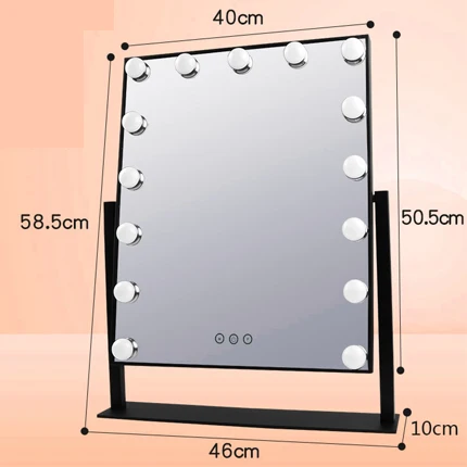 Освещенное зеркало для макияжа с 12x 3W затемнения светодиодный лампы Косметика Голливуд зеркала с подсветкой сенсорный Управление белый - Цвет: 15Bulbs Black(40x50)