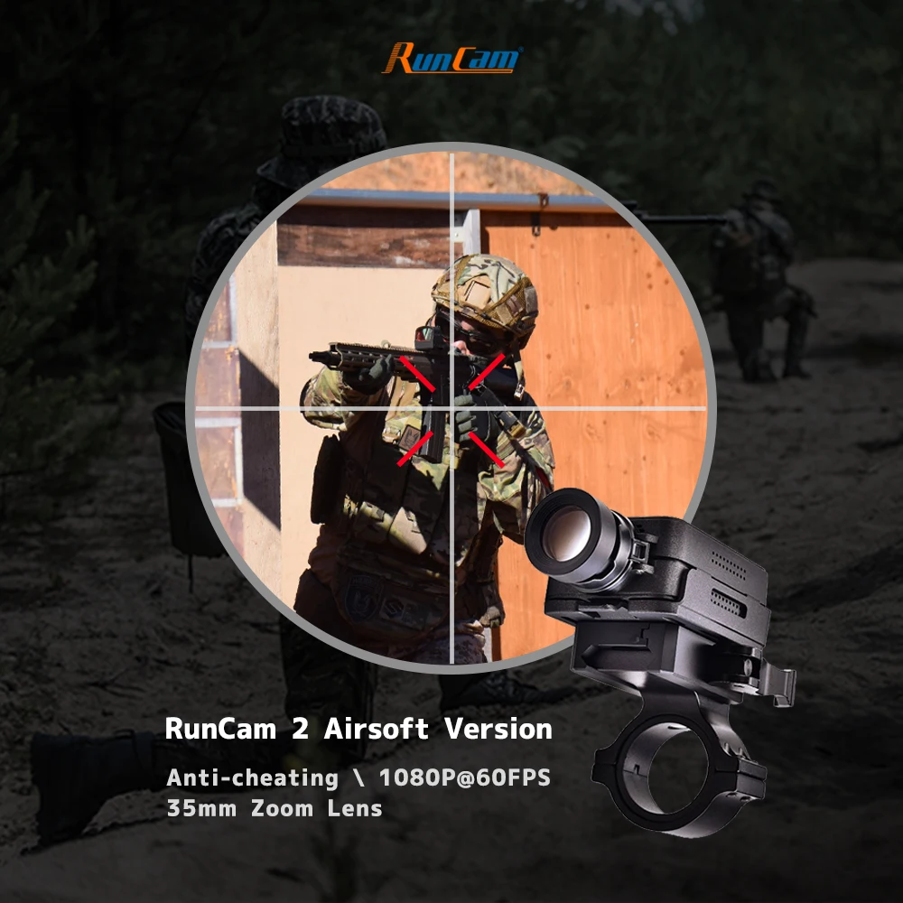 RunCam-cámara táctica Airsoft 2, lente de 35mm, 1080P, aplicación WiFi integrada, 850mAh, caza, Paintball, juego CS