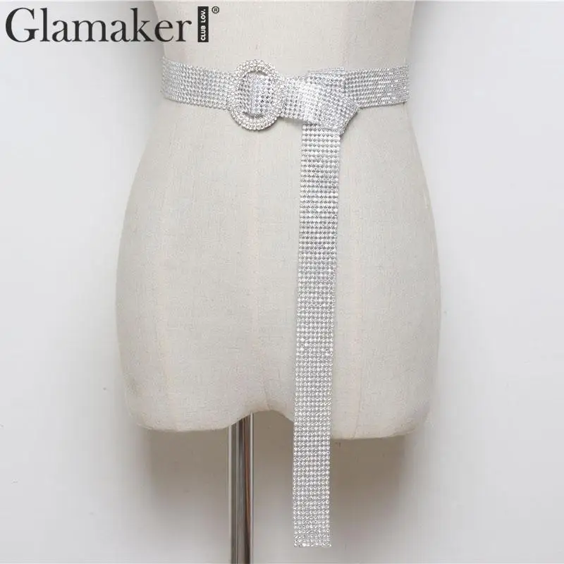 Glamaker Блестящий Пояс с бриллиантами аксессуары из ПВХ Женский широкий ремень для платья Женская корейская мода винтажный пояс плюс размер