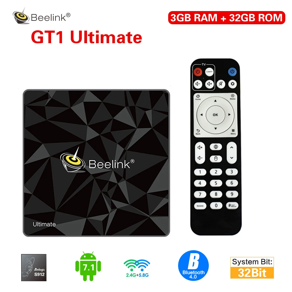  Beelink GT1 Ultimate Android 7.1 Smart TV Box Amlogic S912 Octa Core 3G+32G BT4.0 4K 2.4G 5.8G Wifi - 4000003619193