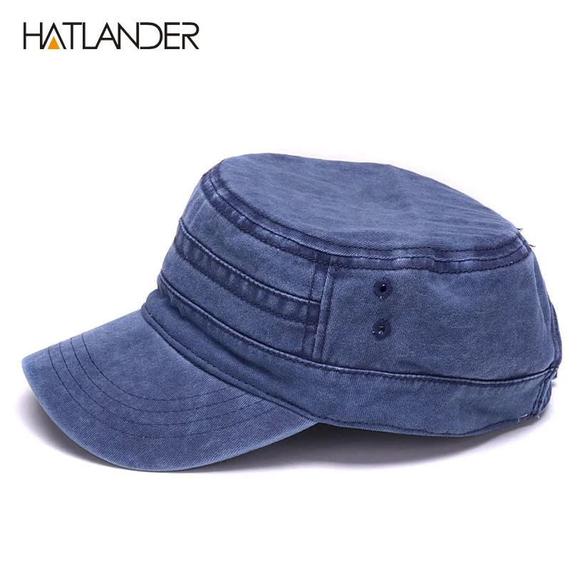 HATLANDER винтажная промытая хлопковая кепка и шляпа для мужчин и женщин, уличная Плоская верхняя армейская шляпа с регулируемым горрасом, прочные армейские кепки