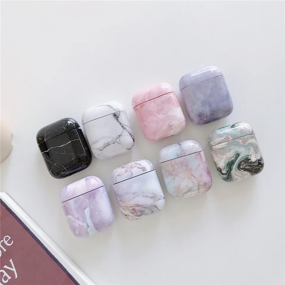 Marble Case+Dust Guard Skin For Airpods 1 2 Hard Protective Wireless Earphone Charging Case Bag Accessories For Apple Air Pods