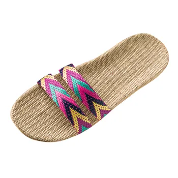 

Women's Girl Fashion Anti-slip Slippers Summer Linen Home Indoor Open Toe Flat Shoes Beach Sandals