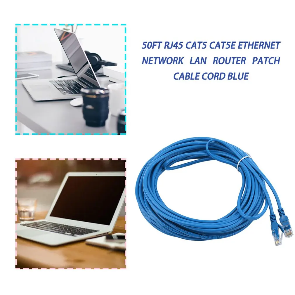 Лидер продаж года 50FT RJ45 CAT5 CAT5E Ethernet сетевой маршрутизатор соединительный кабель, шнур синий 15 м