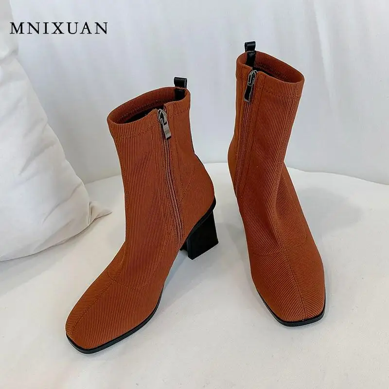 MNIXUAN/Модная женская обувь сезон осень зима Новинка ботильоны из эластичной