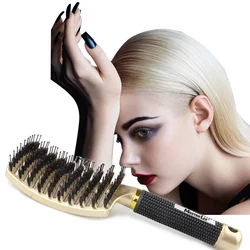 Boar Hair Brush Hair Comb Curved Vented Styling Hairbrush Detangling Thick Hair Massage Blow Drying Brush Hairbush Comb for Hair