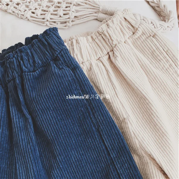 Girls Corduroy Wide Leg Pants Calf-length Pants Autumn New Children Cotton Casual Loose Trousers Toddler Kids Clothing