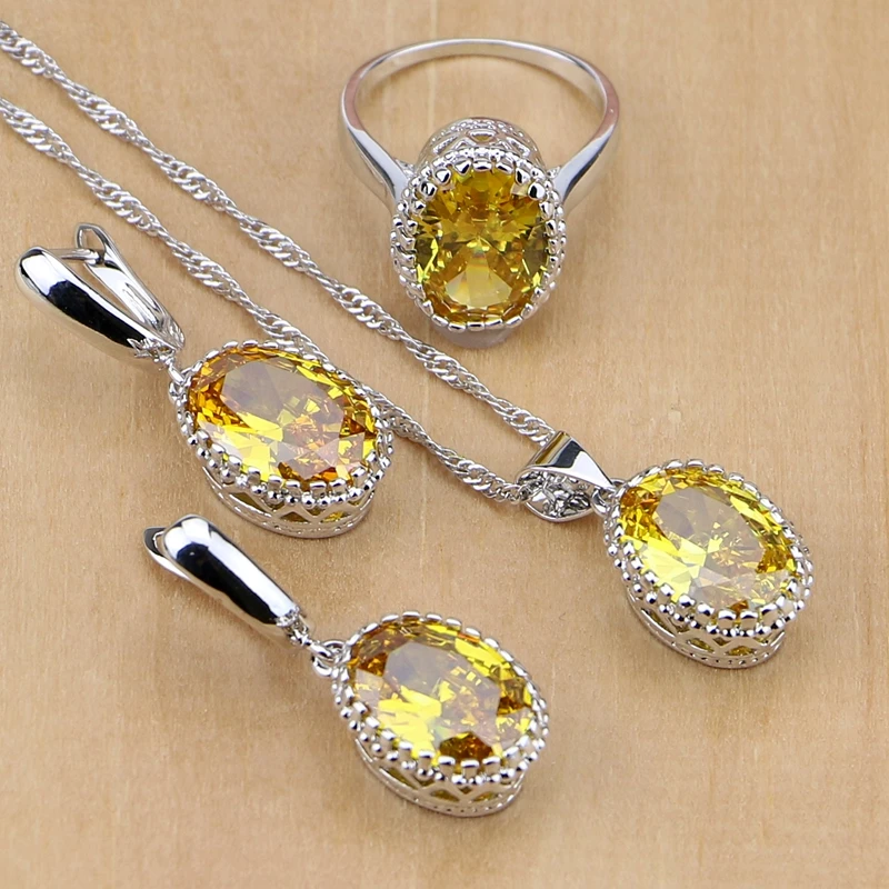 Natural Light Yellow Cubic Zirconia 925 Sterling Silver Jewelry Sets ...