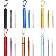 Telescopic Metal Drinking Straw Collapsible Reusable Straw Portable Stainless Steel Straw with Case and Brush for Travel Outdoor