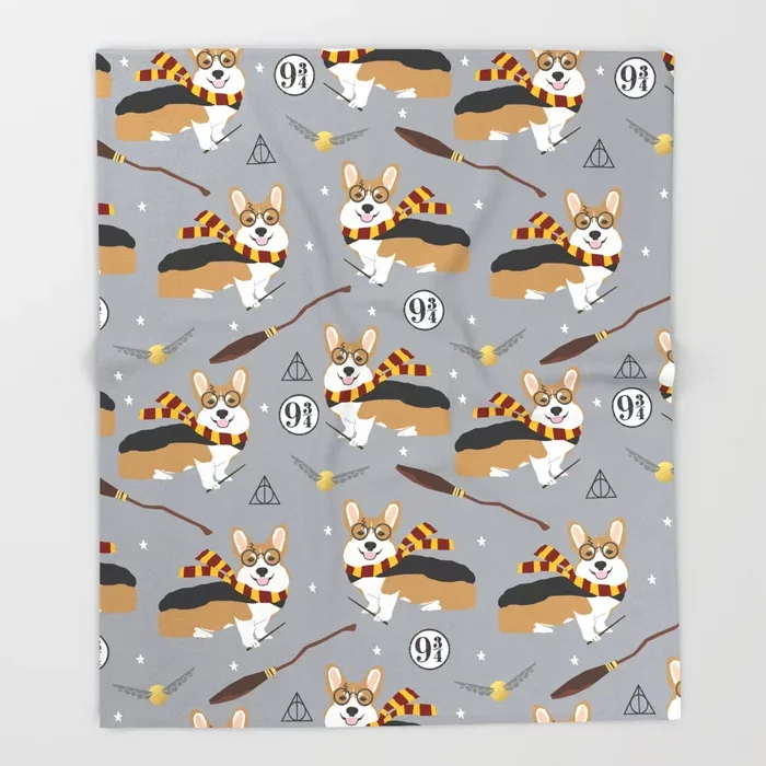 Dog Corgi Cartoon Throw Blanket Cute Kids Design Corgis Potter Wizarding Blankets for Beds Christmas Decorations Home | Дом и сад