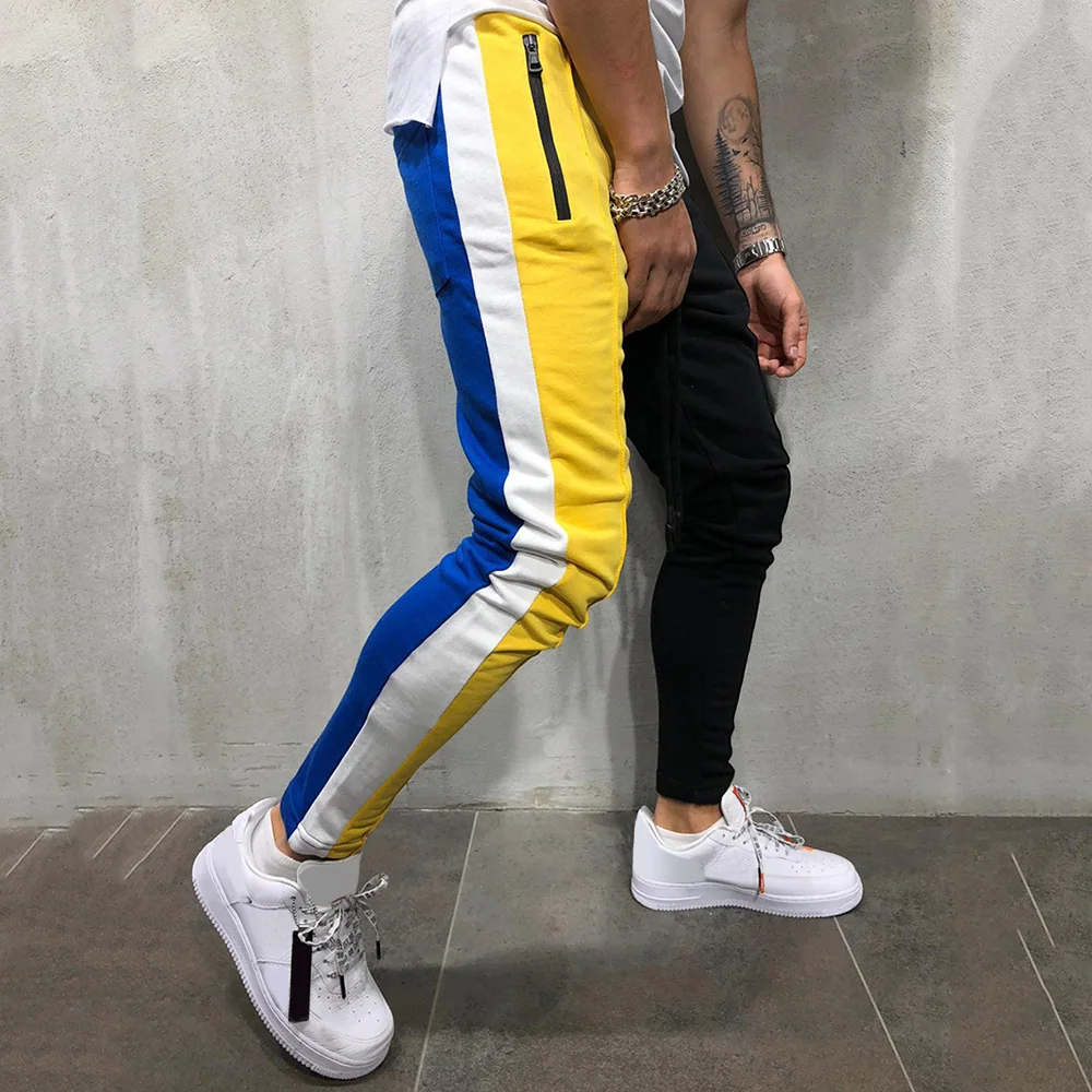 color block pockets drawstring slim fit track pants