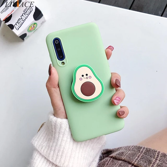 3D Silicone Cartoon Phone Holder Case For Xiaomi Redmi Note 10 Redmi Note 10 Pro Note 10S 9 8T K30 Pro K40 Pro mi poco F3 Cover green case avocado