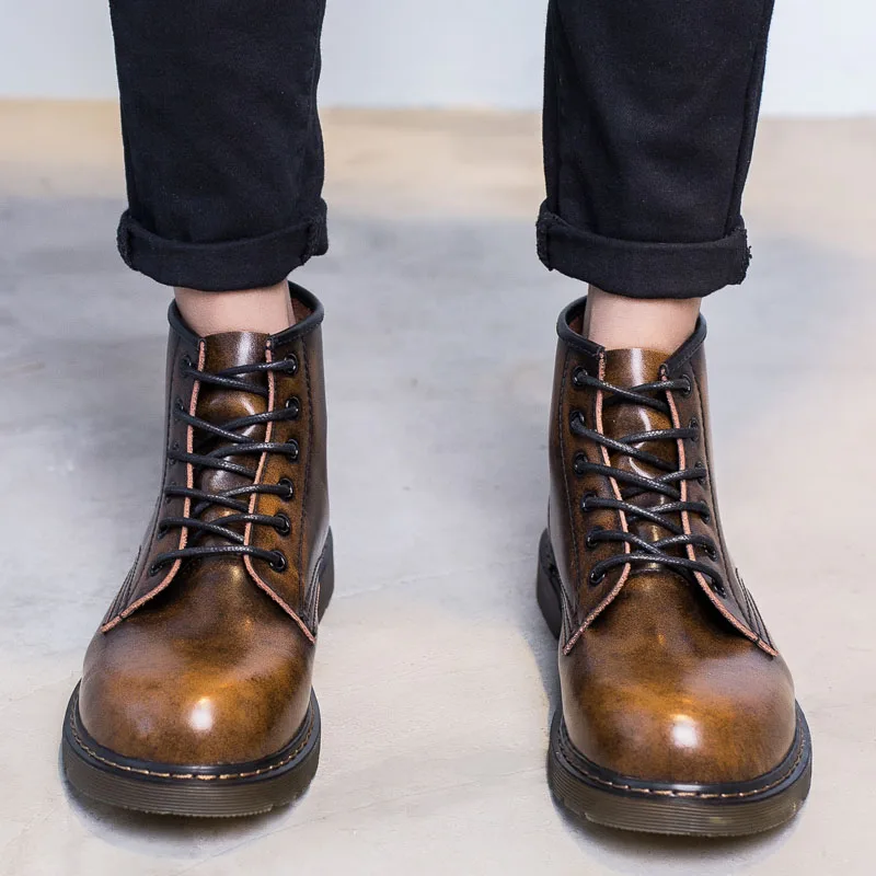 Мужские зимние ботинки из натуральной кожи; doc martins; красивые Ботинки Martin в британском стиле; винтажные классические ботинки-дезерты в стиле милитари; ботильоны в байкерском стиле