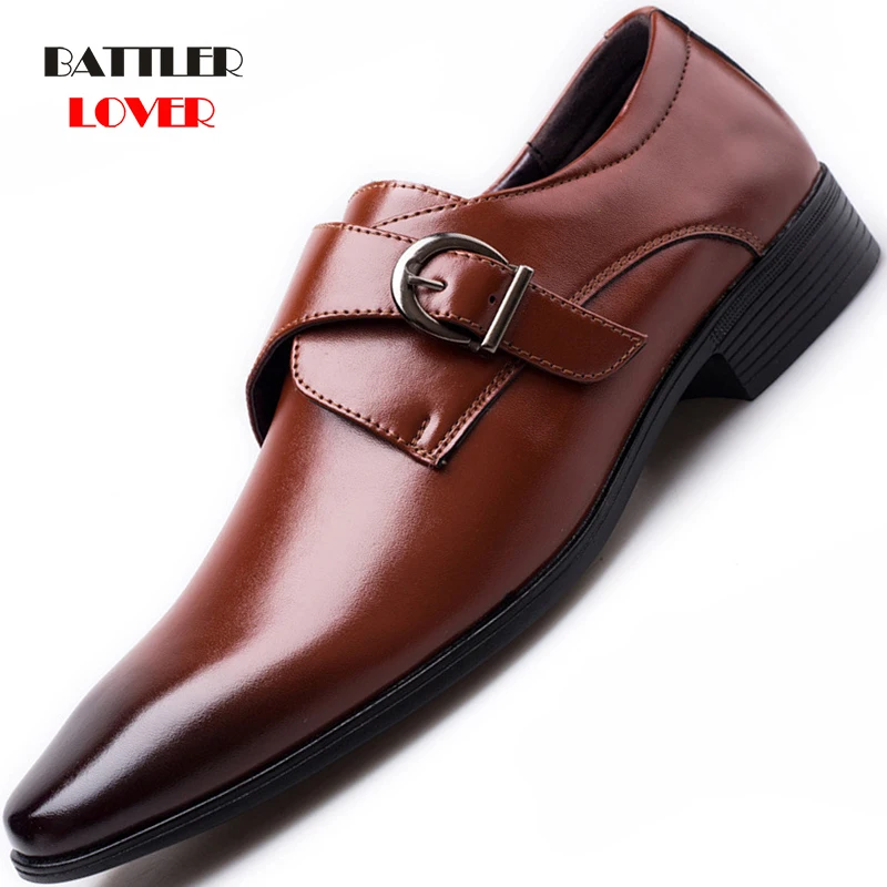 Pointed Toe Dress Shoes for Men Loafers Slip On Casual Formal Shoe Male Big Size 48 Metal Buckle Comfortable Homme Flat Footwear
