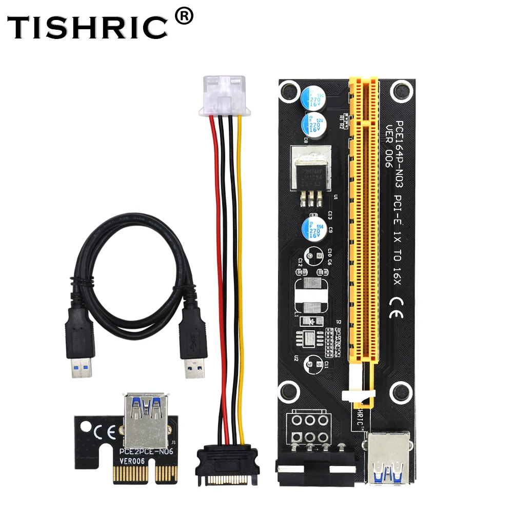 TISHRIC PCI-E extender pcie PCI Express Riser Card 1x to 16x USB 3.0 SATA to 4Pin IDE Molex Adapter for Mining Bitcion Miner
