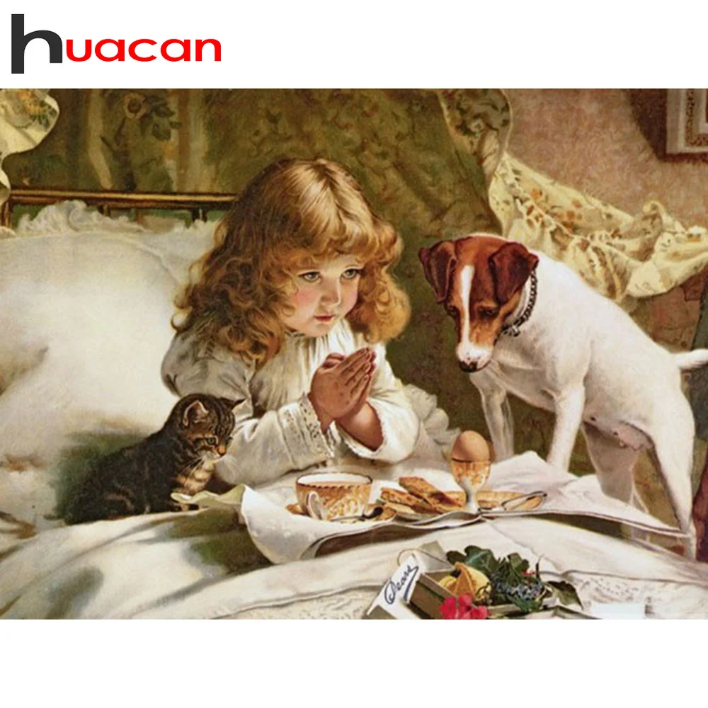Алмазная живопись Huacan с портретом девушки собаки полноразмерная мозаика