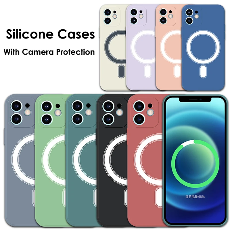 Магнитный жидкий силиконовый чехол для iPhone 11 12 Pro Max Mini XS XR X SE 2020 8 7 Magesafe Macsafe