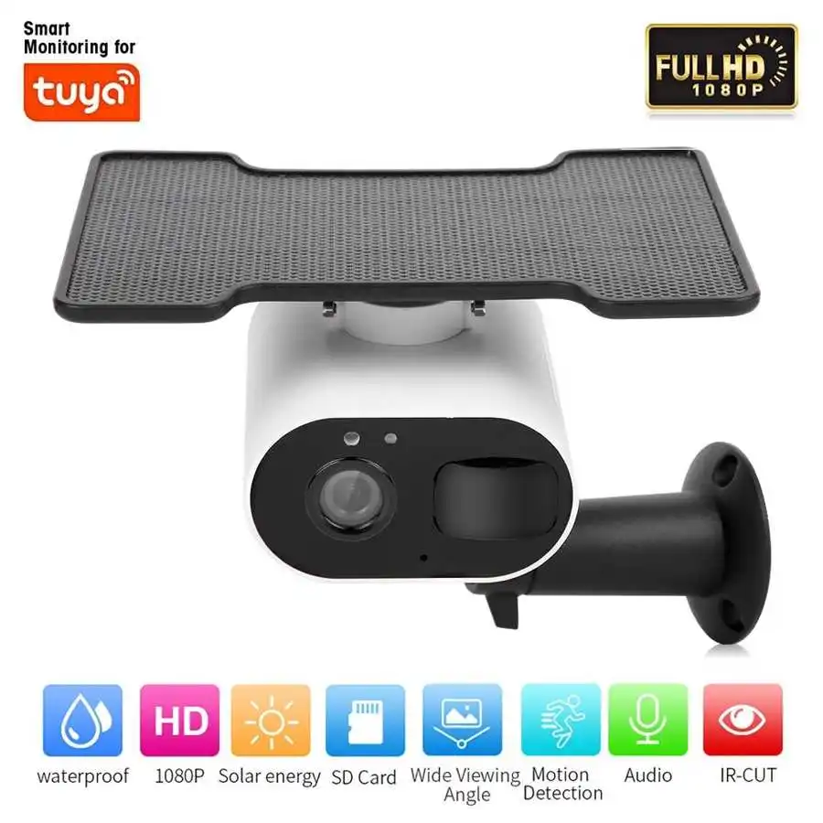 Tuya 1080P Outdoor Solar Powered WiFi Camera Rechargeable Battery CCTV Camera Motion Detection Two Way Intercom waterproof IP65