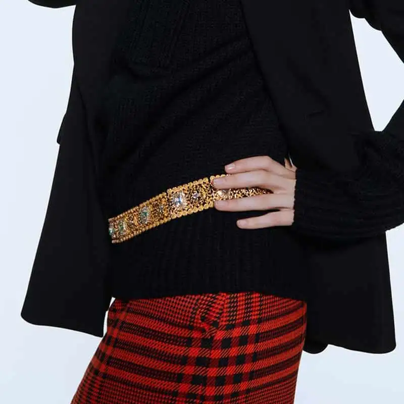 Girlgo новейший винтажный вельвет с пряжкой ZA пояс для женщин Панк Металлический Золотой Цвет цепочка для живота аксессуары ювелирные изделия вечерние подарки