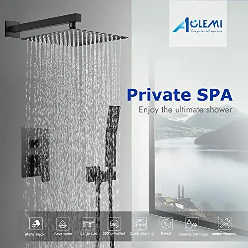 Matte Black Rain Shower System 12 Inch (about 30.4 Cm) Shower Head Combination Set With Handheld Luxury Pressure Rough In