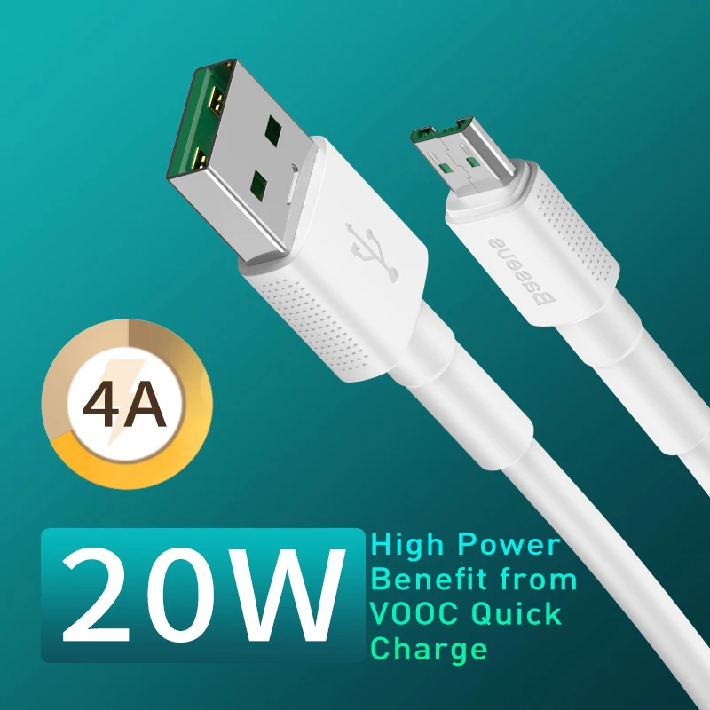 Baseus 4A USB Micro кабель VOOC флэш-зарядка для Xiaomi Redmi совместимый 2A Быстрая зарядка Microusb кабель для OPPO samsung шнур 2 м